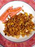Fried rice with octopus sausages