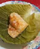Bacalao asado en airfryer sobre "conchas" de col rizada