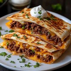 Cheesy Beef Quesadillas A picture of Cheesy Beef Quesadillas.