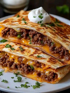 A picture of Cheesy Beef Quesadillas.