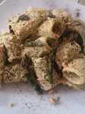 Paccheri con Asparagi, Arachidi e Polvere di Liquirizia
