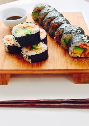 A picture of Kimchi Avocado Sushi.