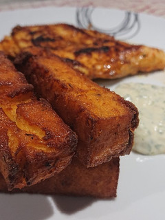 A picture of Polenta Chips with Roasted Garlic Aioli.