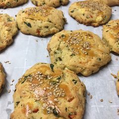 A picture of Turkish Savory Pastry with spinach, red pepper and cheese.