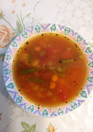 A picture of Grilled Chicken and Vegetable Soup.