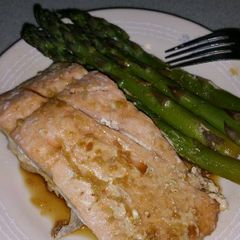 A picture of Orange Salmon with Asparagus.