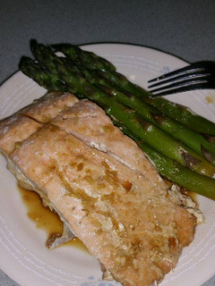 A picture of Orange Salmon with Asparagus.