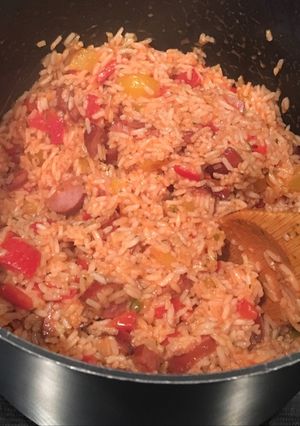 A picture of Kielbasa and Rice.
