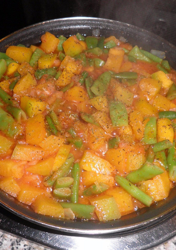 Una foto de Guiso de calabaza y judías verdes