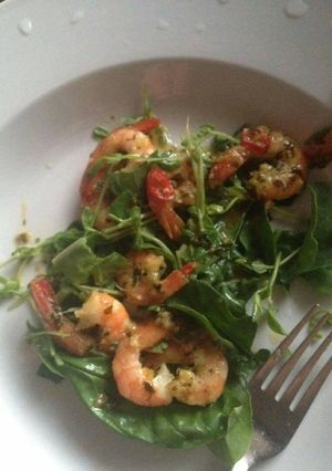 A picture of Ali's Thai-style Prawns with Rocket, Basil & Sprout Salad.