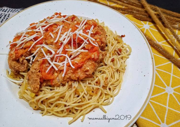 Resep 226. Spaghetti Ayam Geprek yang Lezat