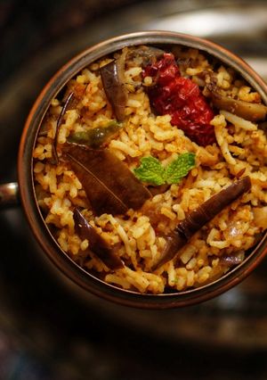 A picture of Vangi Bath / Brinjal Rice.