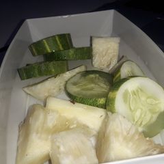 A picture of Pineapple cubes and Circle Cucumber.