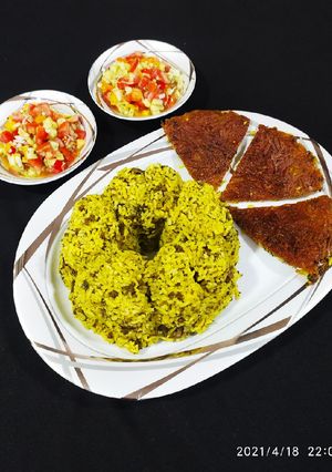 عکسی از دستور سبزی پلو با گوشت و قارچ