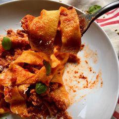 Fresh pappardelle with Sausage ragu and fennel seeds A picture of Fresh pappardelle with Sausage ragu and fennel seeds.