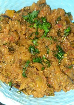 A picture of Kaddu (pumpkin) sabzi.