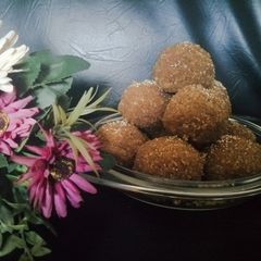 A picture of Whole wheat flour and jaggery's churma Laddu.