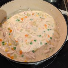 A picture of Creamy Chicken pot pie soup.