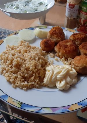 Majonezes Rántott gombafej, bulgurral recept fotója