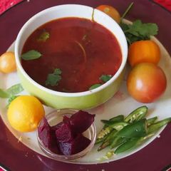 A picture of Beet root Rasam.