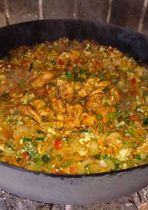 Una foto de Disco de pollo y vegetales
