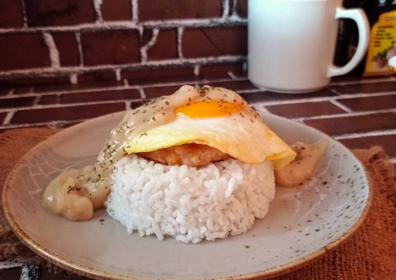 Loco Moco (Burger Nasi) with Gravy Sauce