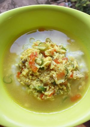 Foto resep Bubur tim+ikan blanak kuah bumbu kuning (MPASI 11 Bln)