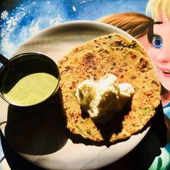 A picture of Multigrain Methi Paratha with Homemade Butter and Bathua Raita.