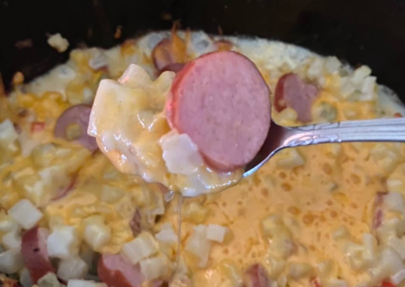 Slow Cooker Cheesy Kielbasa Hashbrown Casserole