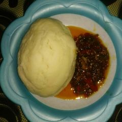 A picture of Pounded yam n stew.