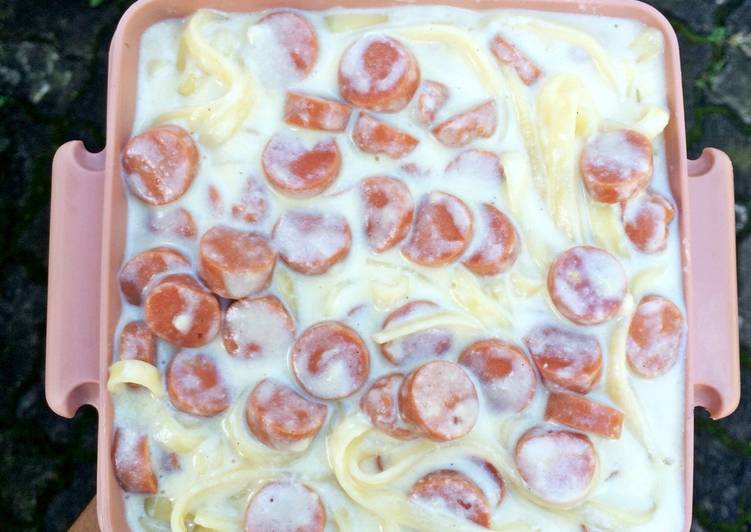 Resep Sausages fettuccine carbonara, Lezat