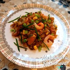 A picture of Rice with seafood.
