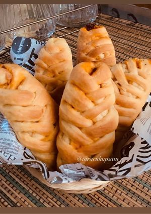 Foto resep 523. Roti Keju Saus Spaghetti Tanpa Ulen (Margarine)