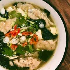 A picture of Wakame Seaweed Dumpling Soup.