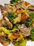 Stir fry of lime beef, broccoli and mushrooms