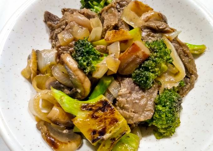 Stir fry of lime beef, broccoli and mushrooms