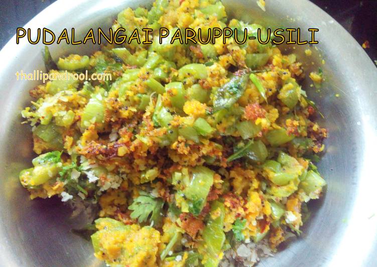 Recipe of Homemade Pudalangai Paruppu-Araichu(Usili) / Snake gourd(chichinda) and Lentil stir fry