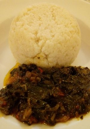A picture of #localfoodcontest_KisumuUgali & Spinach.