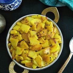 A picture of Batatyaachya kaachryaa (stir fry potato vegetable).