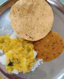 Rice with Molaghootal, Dry Neem flower Pachdi & papad