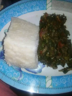A picture of Ugali with sukumawiki.