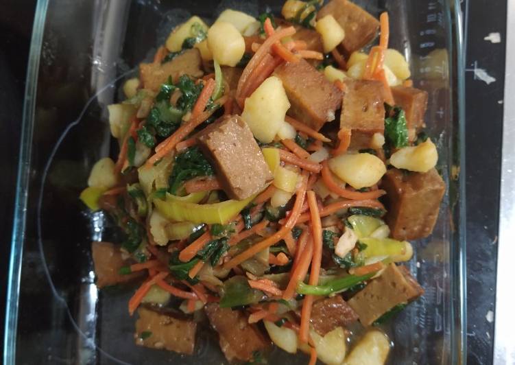 Seitán con verduras y portobello (garbanzos opcional)