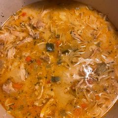 A picture of Creamy chicken noodle soup.
