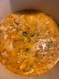 A picture of Creamy chicken noodle soup.