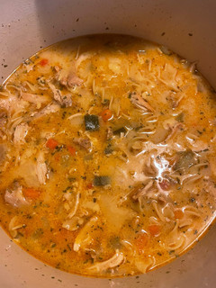 A picture of Creamy chicken noodle soup.