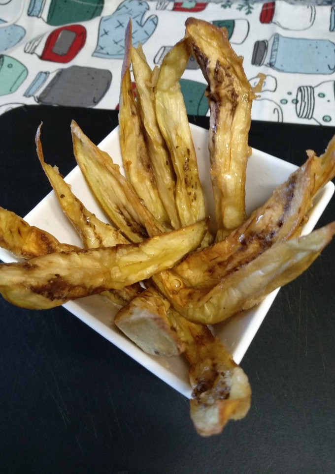 Una foto de Bastones de berenjena en tempura a la miel
