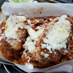 A picture of Breaded Parmesan Chicken w/ Mozzarella Pan Pasta (Toaster Oven).