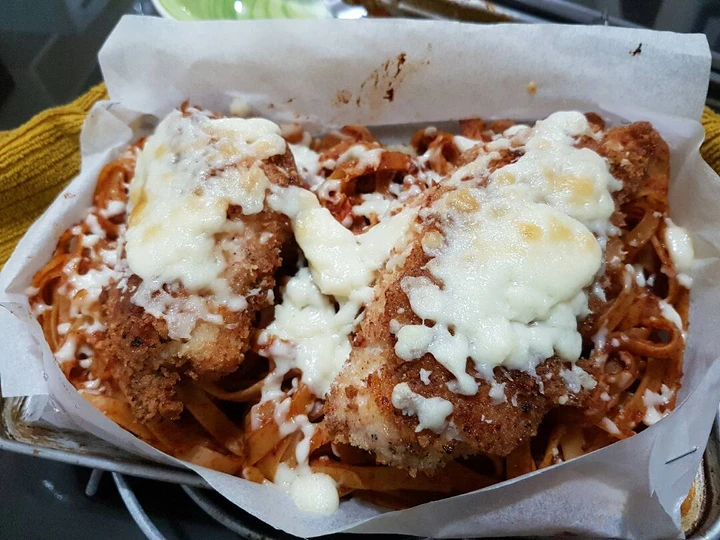 Simple Way Make Recipe Breaded Parmesan Chicken w/ Mozzarella Pan Pasta (Toaster Oven) that is  Makes Drooling, So Delicious}