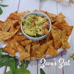 A picture of Barley Flour and Sage Nachos with Avocado Salsa.
