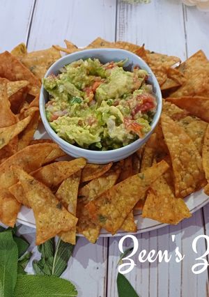 A picture of Barley Flour and Sage Nachos with Avocado Salsa.